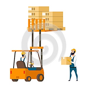 Warehouse Character Lifting Box by Forklift Car