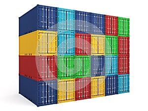 warehouse colored cargo containers