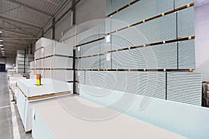 Warehouse with construction plasterboard