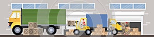 Warehouse or delivery service building with truck illsutration