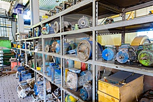 The warehouse of electric motors, broken electric motors are for repair for spare parts