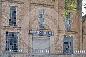 Warehouse facade, old building used to store coffee, front view, Brasil, South America