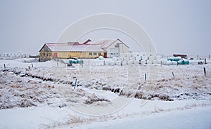 Warehouse at a farmland in winter at SnÃ¦fellsnes peninsula in Iceland