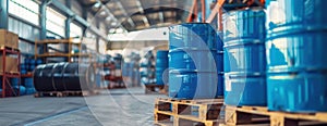 Warehouse Filled With Blue Barrels