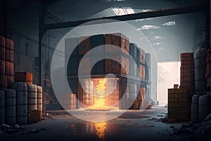 A Warehouse Filled With Flammable Materials. Generative AI