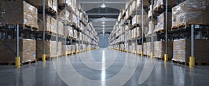 The warehouse filled with organized pallets ready for distribution and storage. AI generated image