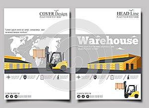 Warehouse flyer set with forklift truck