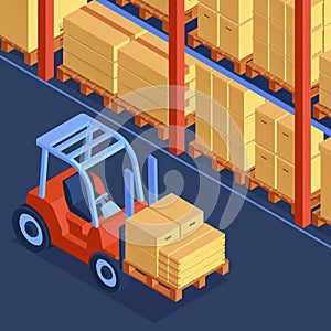 Warehouse Forklift Isometric Composition