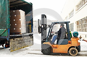 Warehouse forklift loader work