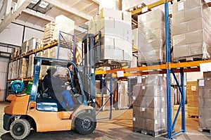 Warehouse forklift loader worker photo