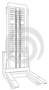 Warehouse Forklift. Wire-frame. EPS10 format. Vector rendering of 3d.