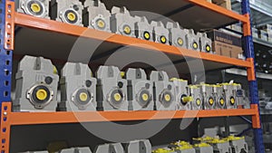 Warehouse with gearboxes, warehouse for manufacturing gear motors, gear motors in stock