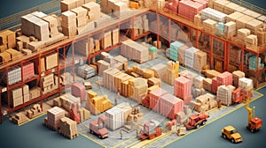 A warehouse with goods being organized and shipped, representing the efficient flow of products within the logistics system