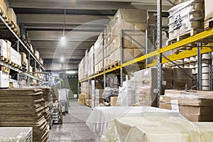 Warehouse goods and shelving with products