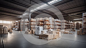 Warehouse with high shelves