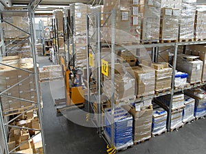 Warehouse with high shelves