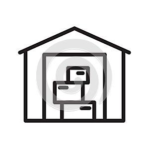 Warehouse icon. Line art logo of storage of things. Linear symbol of depot. Black simple illustration. Contour isolated vector photo