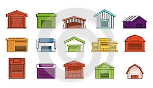 Warehouse icon set, color outline style