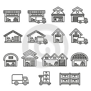 Warehouse icons set. Thin Line Style stock vector.
