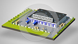 Warehouse Industrial area with seating for loading and unloading, shipping and delivery, transportation and building. Isolated 3D