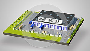 Warehouse Industrial area with seating for loading and unloading, shipping and delivery, transportation and building. Isolated 3D