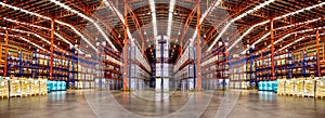 Warehouse industrial and logistics companies. Commercial warehouse. Huge distribution warehouse with high shelves.