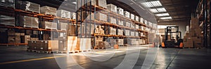 Warehouse industrial and logistics companies. Commercial warehouse. Huge distribution warehouse with high shelves. Low