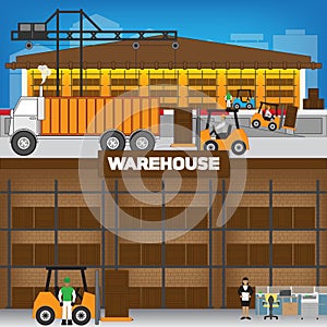 Warehouse inside outside in working time