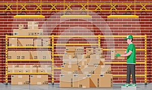 Warehouse interior with mover and container