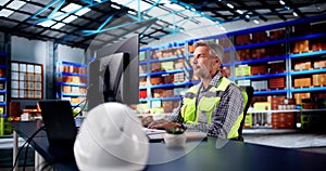 Warehouse Inventory Management On Office Computer