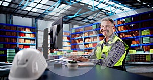 Warehouse Inventory Management On Office Computer