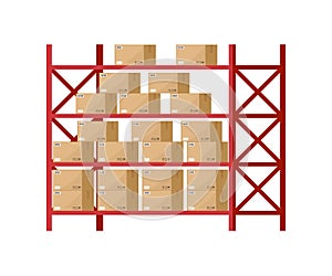 Warehouse inventory with rack and boxes. Shelf for storage of cargo. Stock of wholesale goods in warehouse of logistic. Icon of