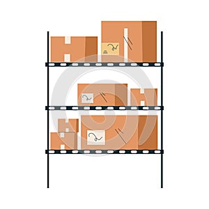 Warehouse Inventory with Rack with Shelf and Cardboard Box Vector Illustration