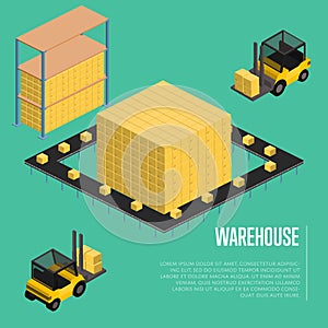 Warehouse isometric concept with forklift