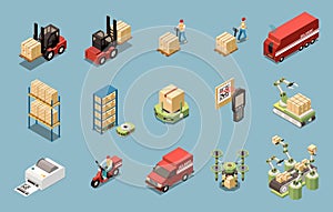 Warehouse Isometric Icons Set