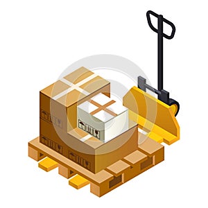 Warehouse lift parcel icon, isometric style