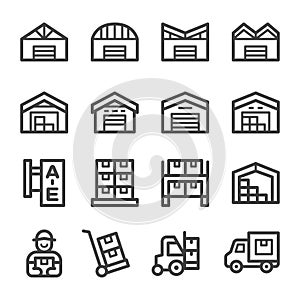 Warehouse line icon set
