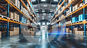 Warehouse logistics and inventory management concept with data analytics visualization