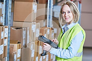 Warehouse Management System. Worker with barcode scanner