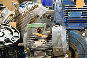 Warehouse for old broken and unused AC and AC motors in an electrical workshop