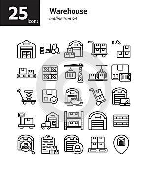 Warehouse outline icon set.