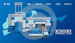 Warehouse outside, window production website vector illustration. Product transportation by cargo, global delievery