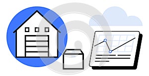 Warehouse, Package, and Data Graph Representing Inventory Management and Analytics