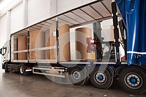 Warehouse (paper) with forklift and truck