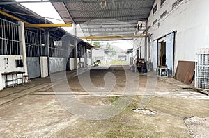 warehouse, plant and factory area and interior with machinery, inventories, shelves, pallets and boxes