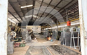 warehouse, plant and factory area and interior with machinery, inventories, shelves, pallets and boxes