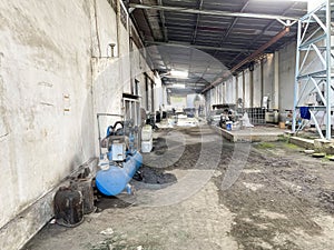 warehouse, plant and factory area and interior with machinery, inventories, shelves, pallets and boxes