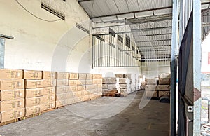 warehouse, plant and factory area and interior with machinery, inventories, shelves, pallets and boxes