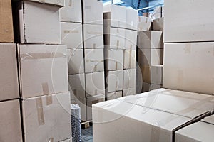 Warehouse of products and cardboard