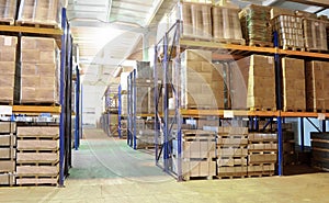 Warehouse with rack arrangement